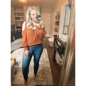 Willow and root off shoulder top